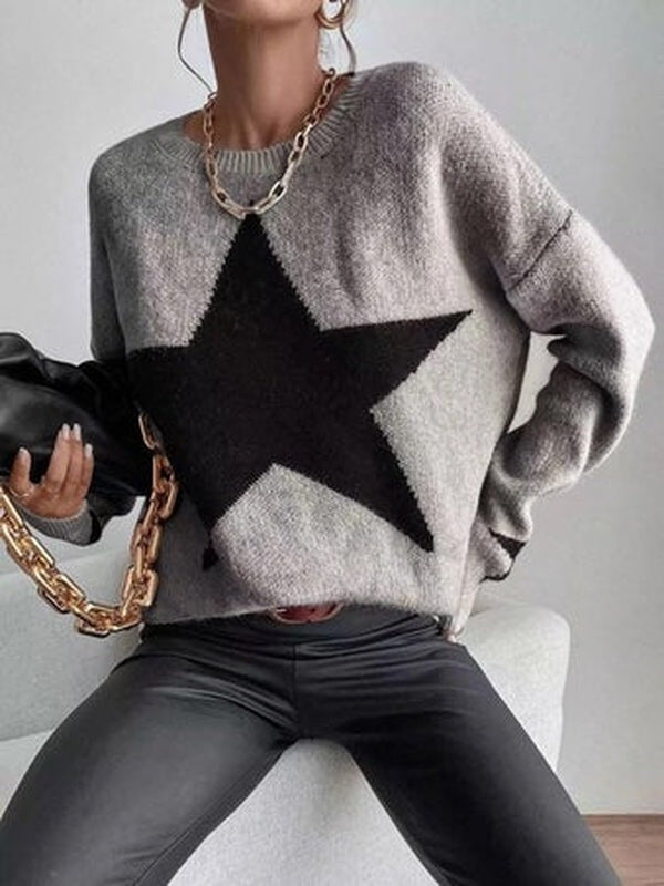 Large single star grey long sleeve sweater