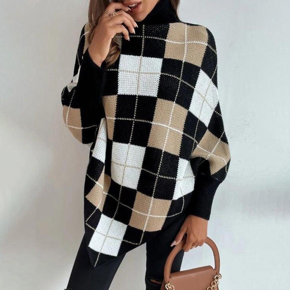 Elegant sweater with geometric print and high neckline