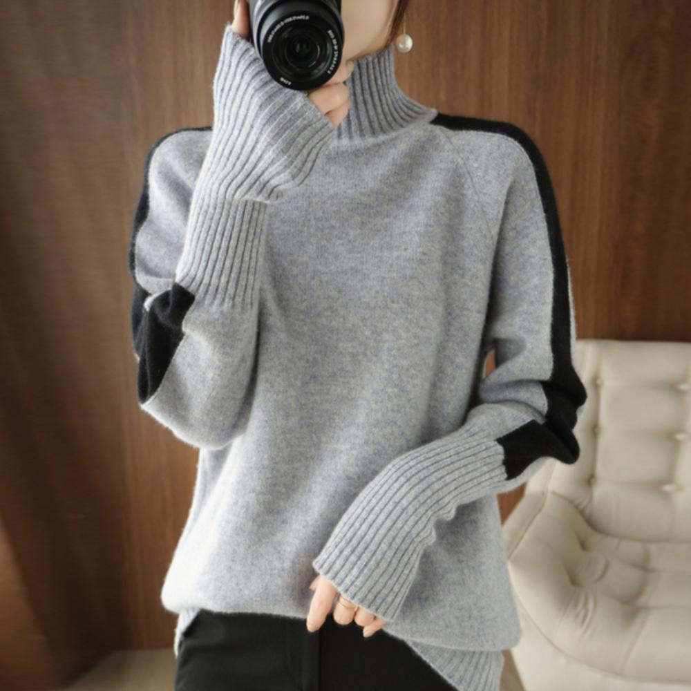 Slate grey and black striped turtleneck sweater