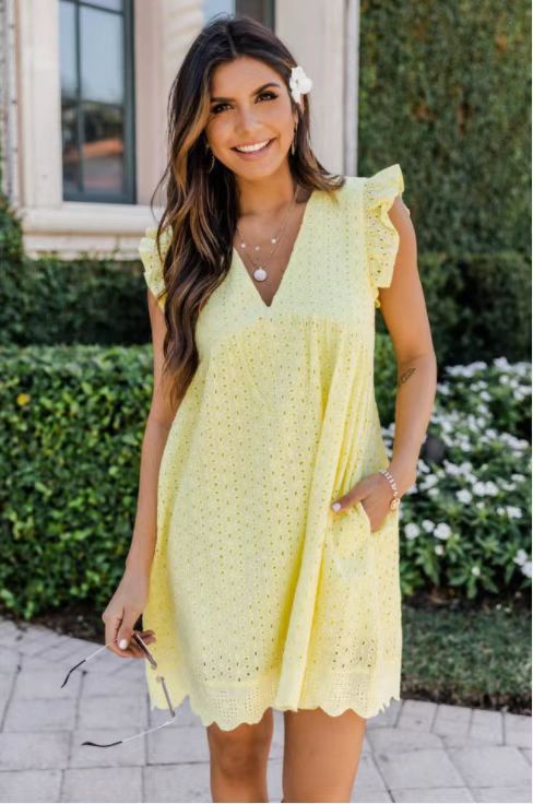 V-neck sleeveless yellow mini dress