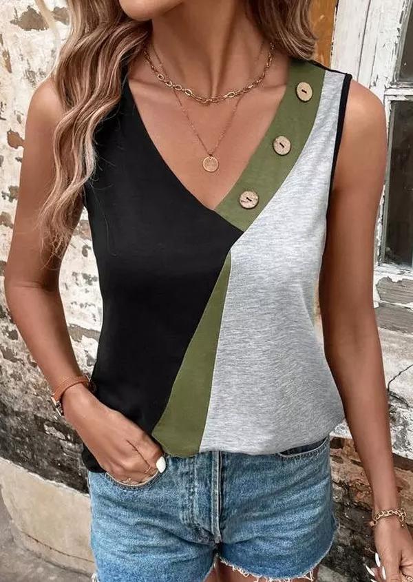 Striking sleeveless tank top with color block