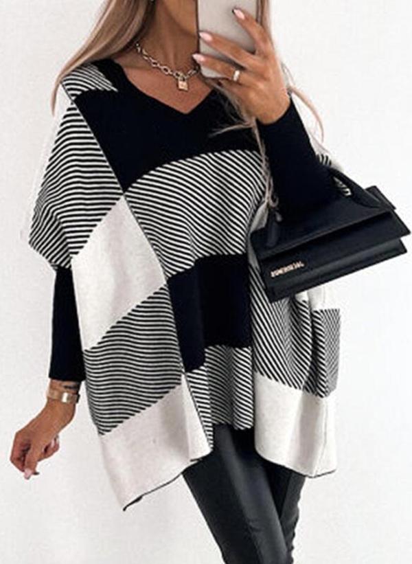 V-neck sweater with stripe print