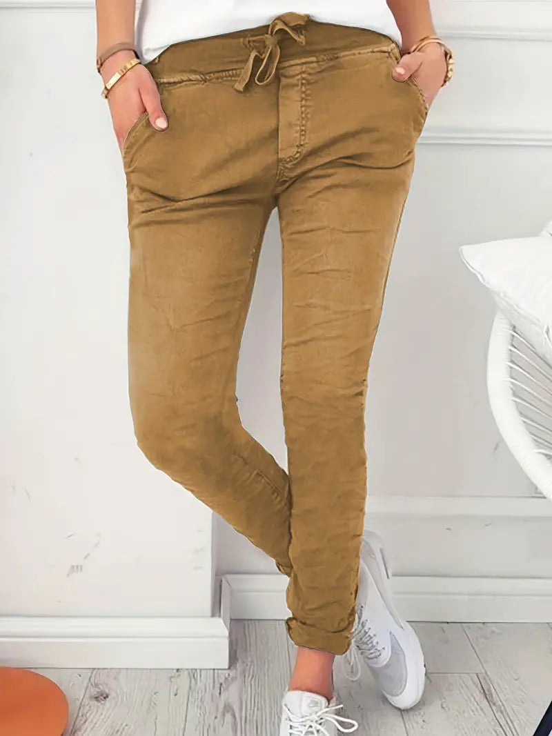 Casual sand colors Lace-up waistband Jogging chic trousers