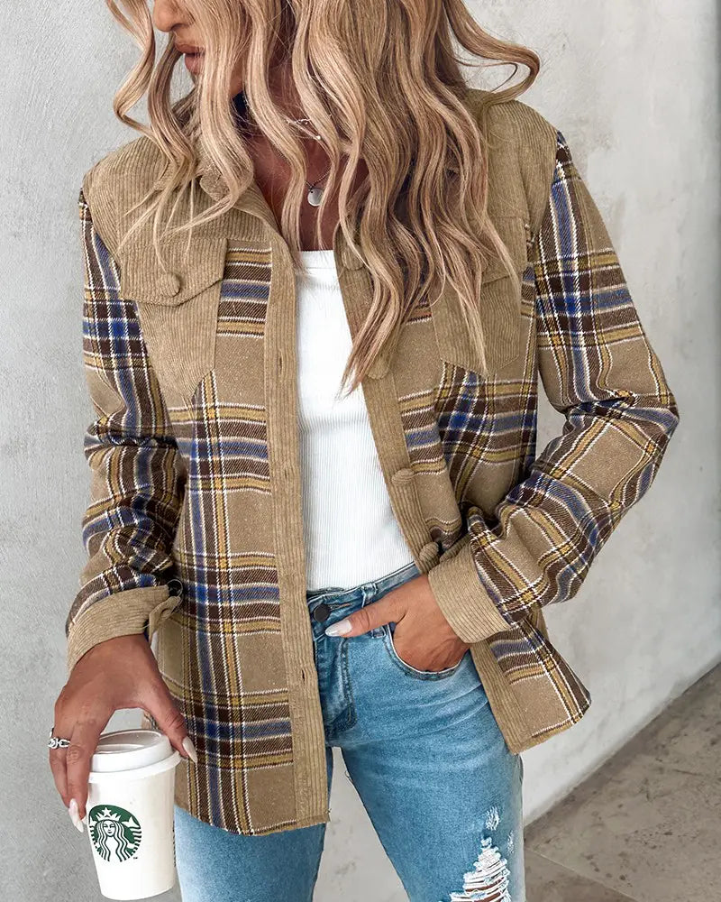 Coffee Print Outerwear with Collar