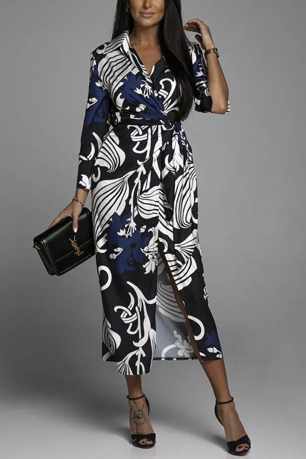 Chic blue midi dress with print