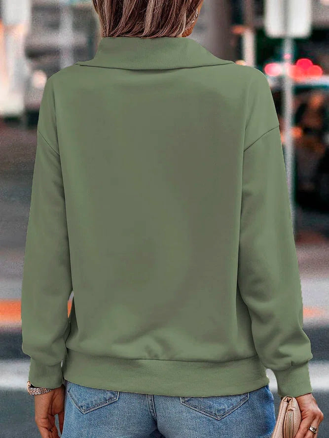 Asymmetrical sage green sweatshirt top with ring zip