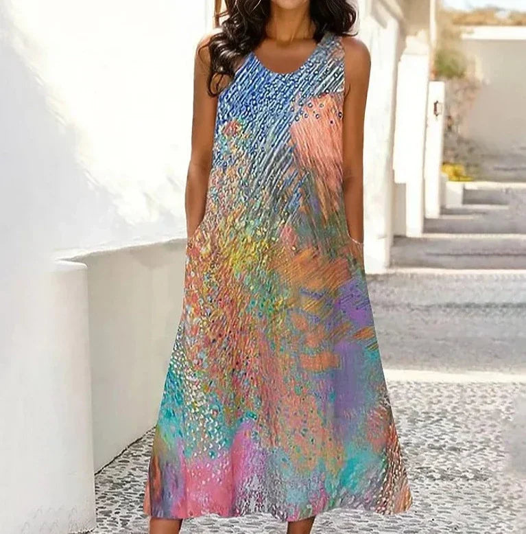 Chic multicolor sleeveless midi dress