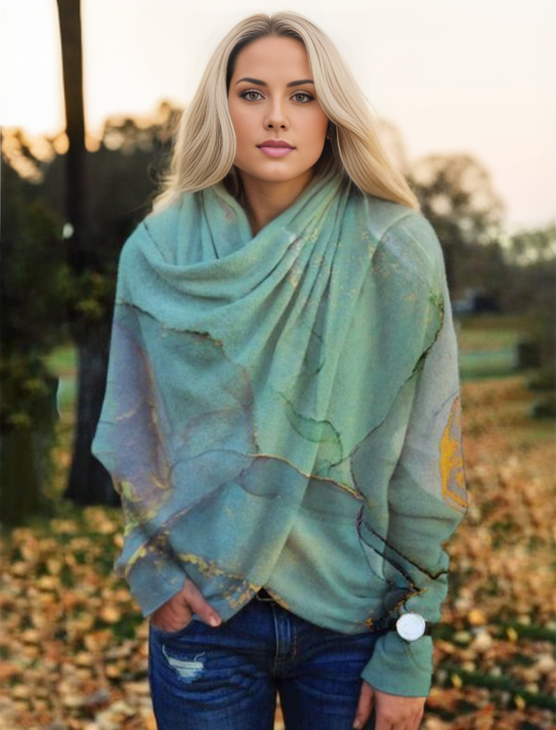 Green long sleeve top with print