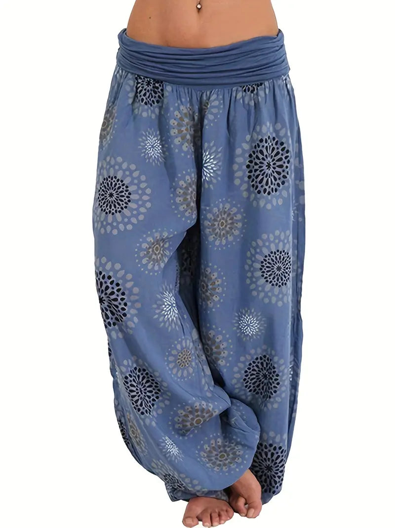 "OceanBreeze Blue Pattern Light Summer Pants"