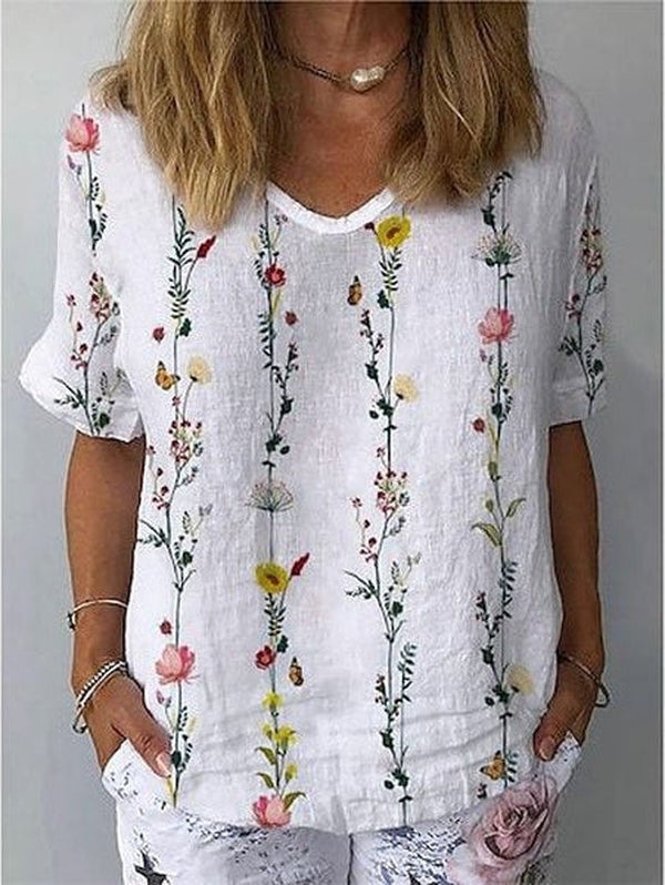 Breezy Plant V Neck Top