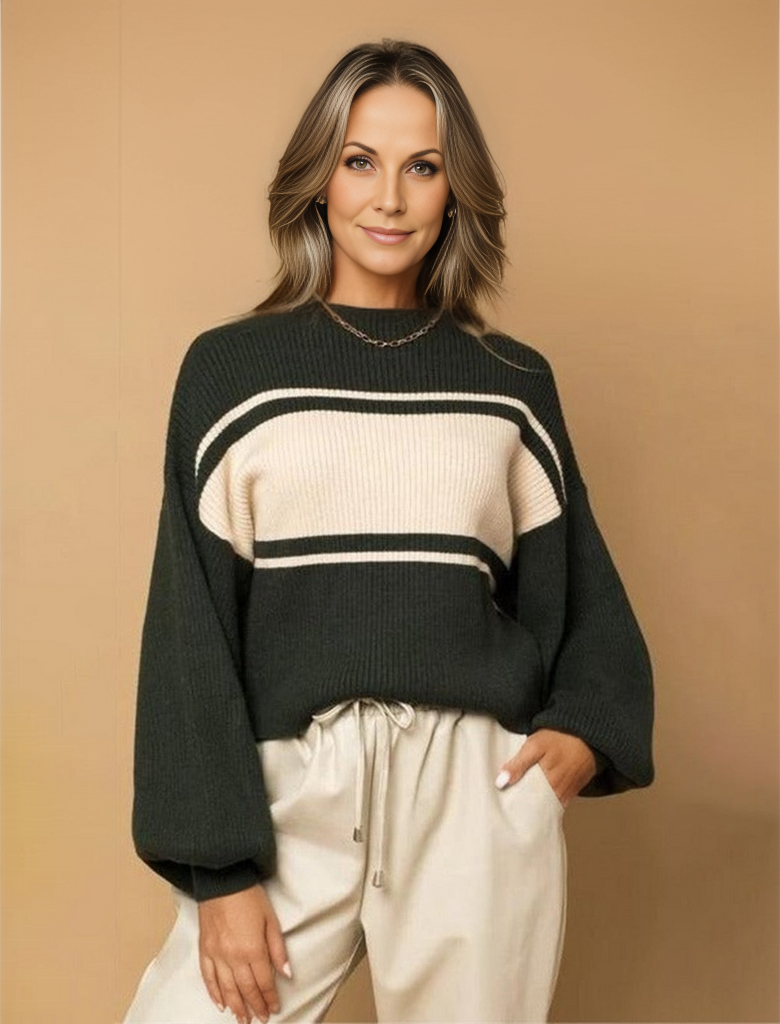 Cuddly Color Block Mock Neck Sweater