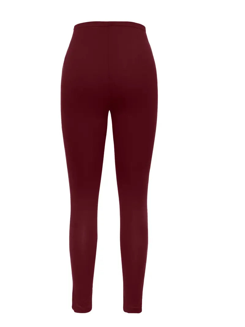 High Waist Gloss Red Button Detail Elegance Pants