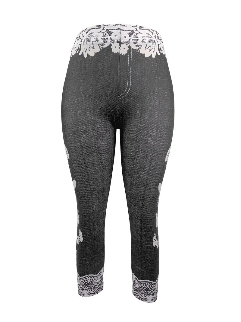 Grey Butterfly Lace Summer Capri Jeans