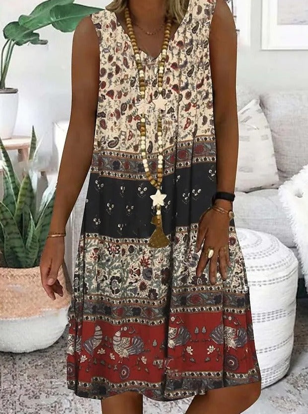 Boho Chic Sleeveless Multicolored Prairie Mini Dress