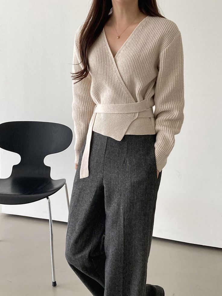 Elegant simple sweater with V-neck