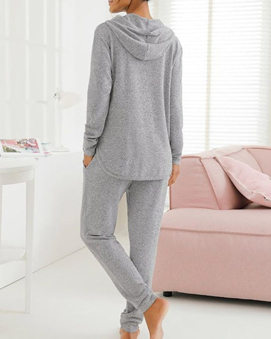 Grey Solid Color Hoodie Lounge Set