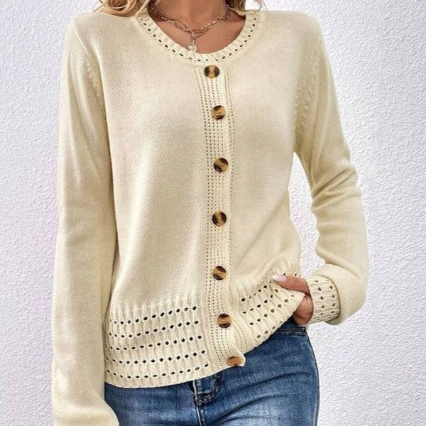 Apricot Solid Color Crew Neck Sweater