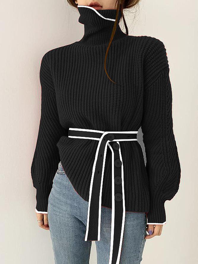 Black long sleeve sweater with high neckline