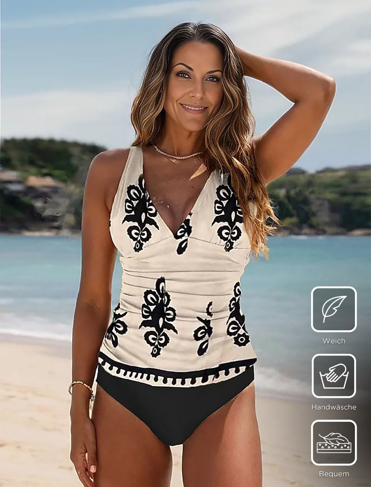 Apricot sleeveless swimwear with print