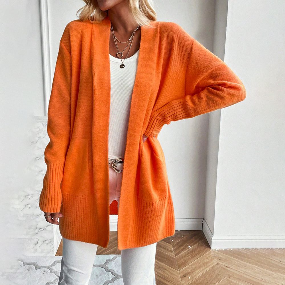 Orange solid colour cardigan with long sleeves