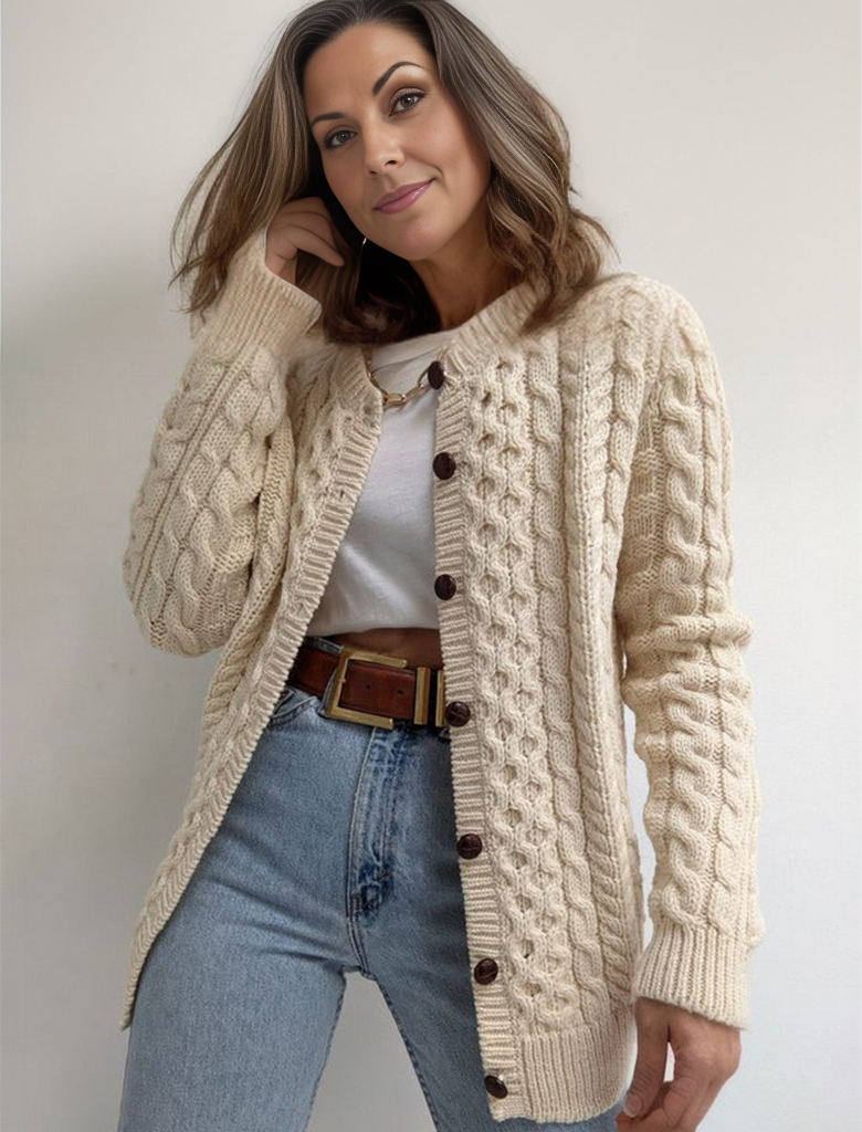 Beige solid color long sleeve sweater