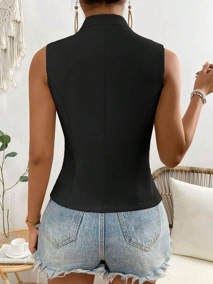 Black sleeveless monochrome top