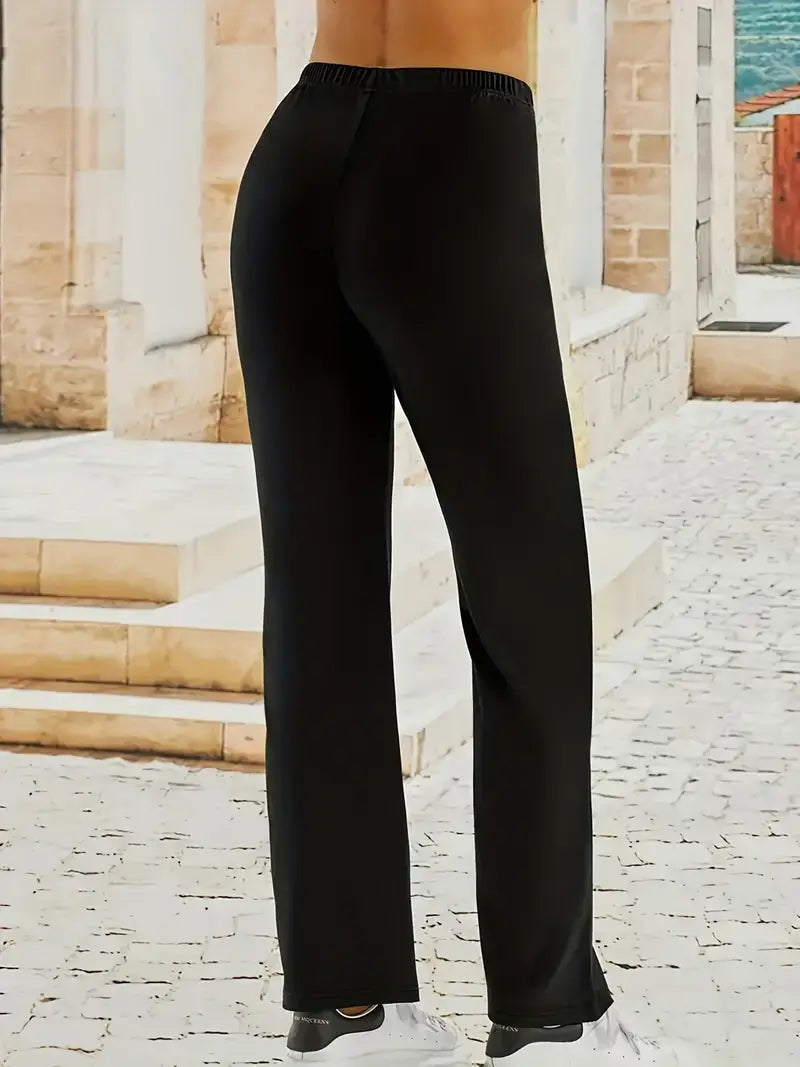 "Black Elegant Flared Fit Stretch Pants"