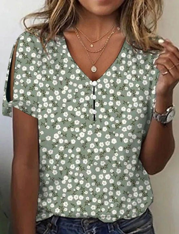 Green short sleeve print top