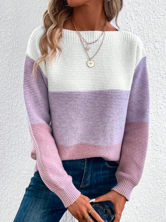 Purple Color Block Long Sleeve Sweater