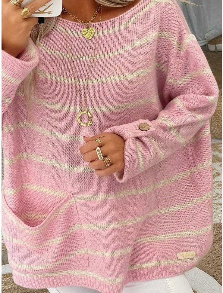 Cute striped long sleeve pink sweater