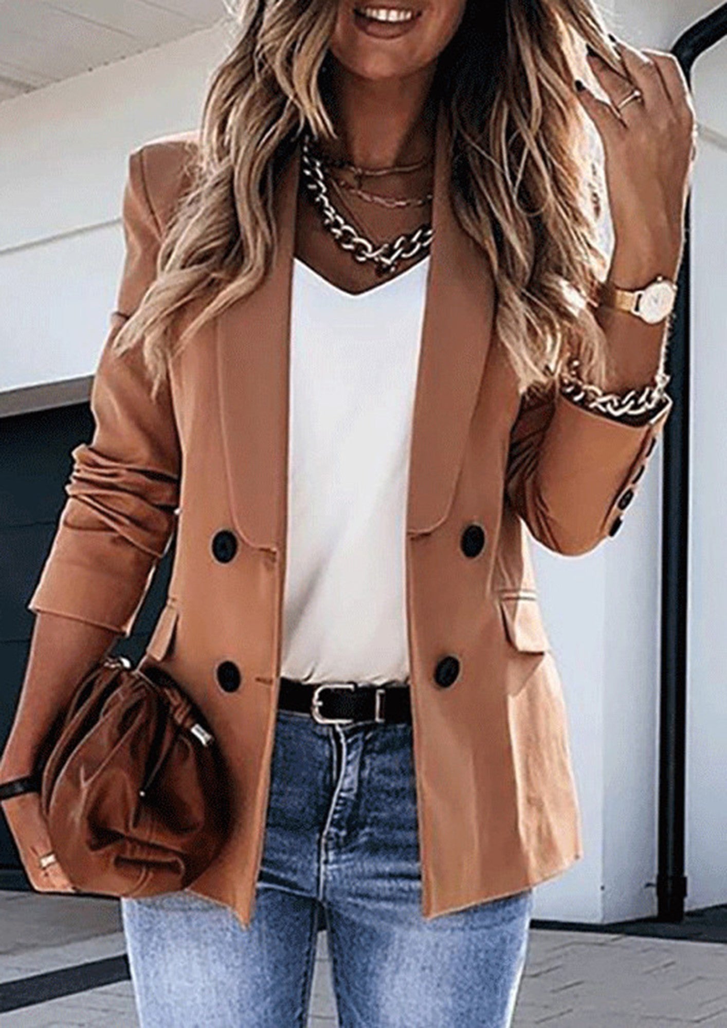 Brown blazer jacket with monochrome lapels