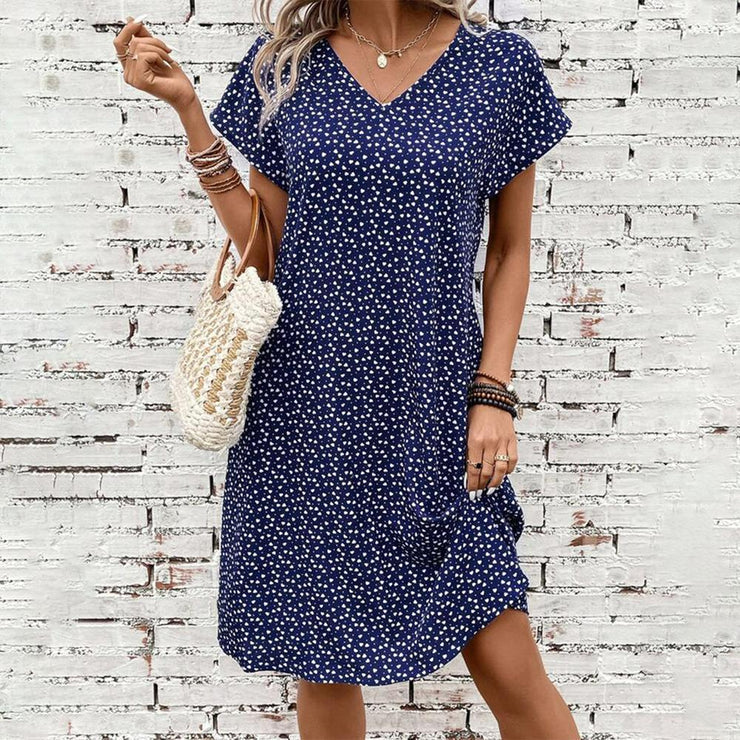 Chic short sleeve mini dress with V-neck