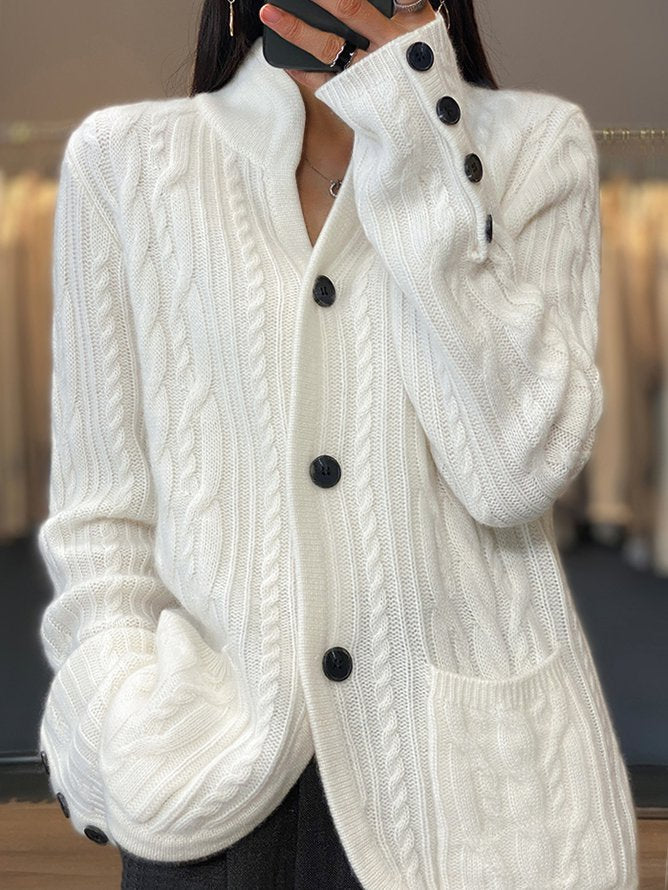 White sweater cardigan with button placket