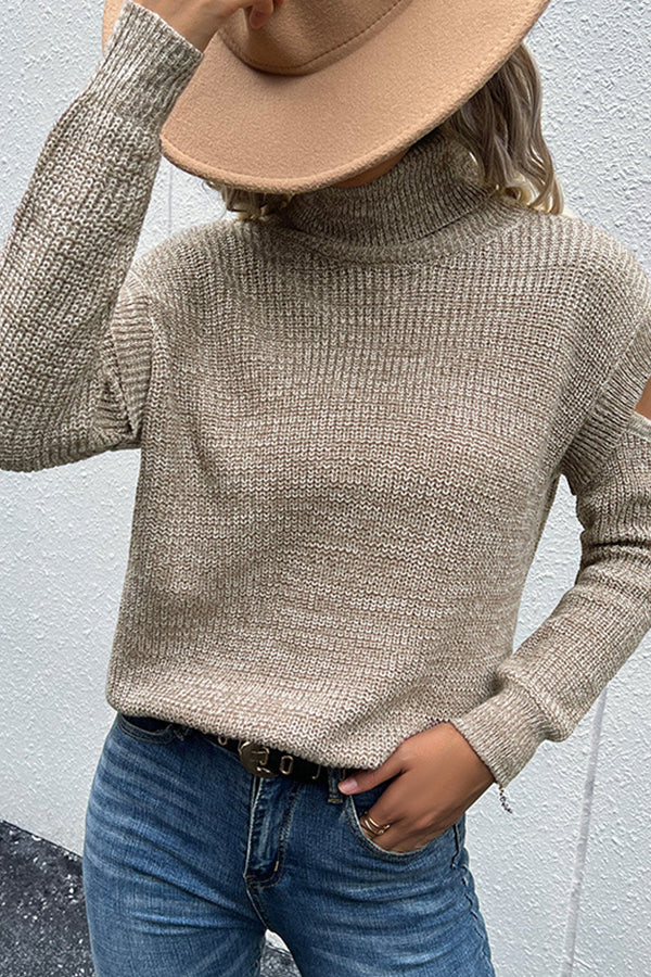 turtleneck sweater with long sleeves and plain, hollow, shoulder-free