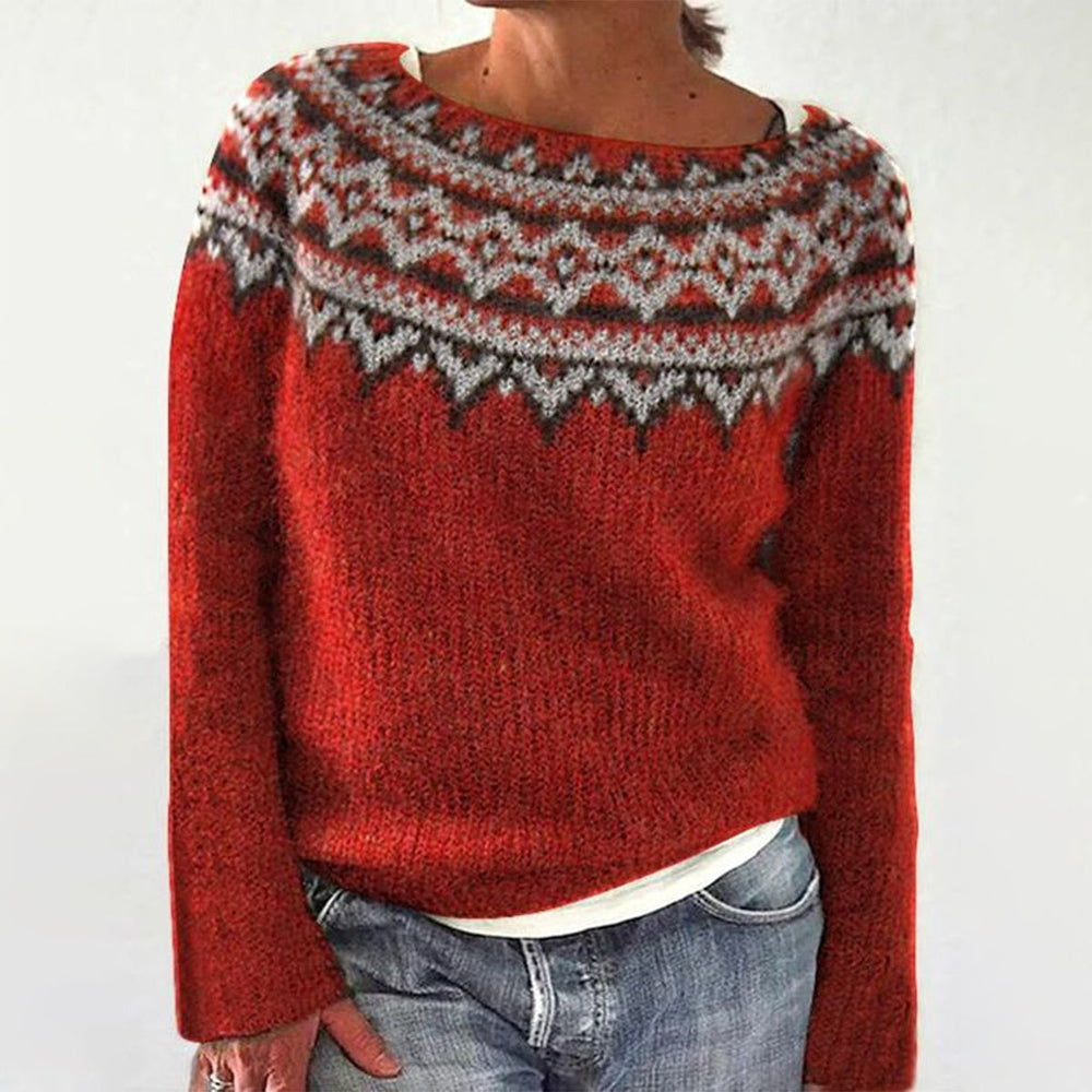 Red printed crew neck sweater