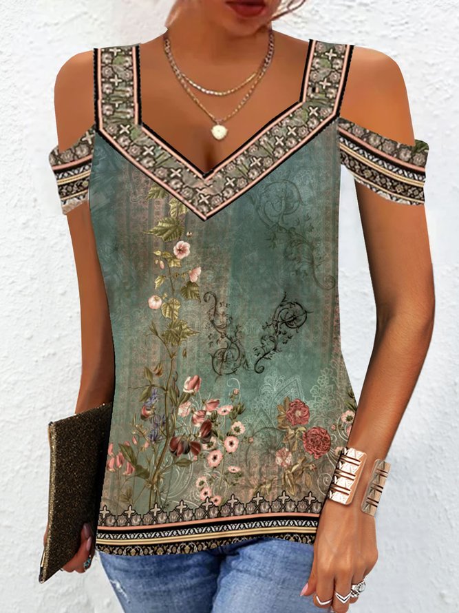 Trendy Print Green Sleeveless Top