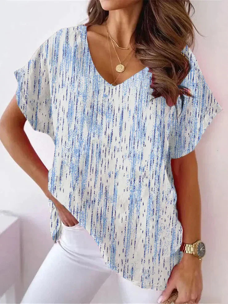 Blue V-neck short sleeve top