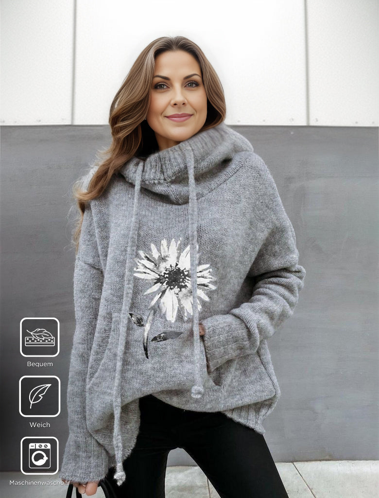 Grey hoodie with floral print