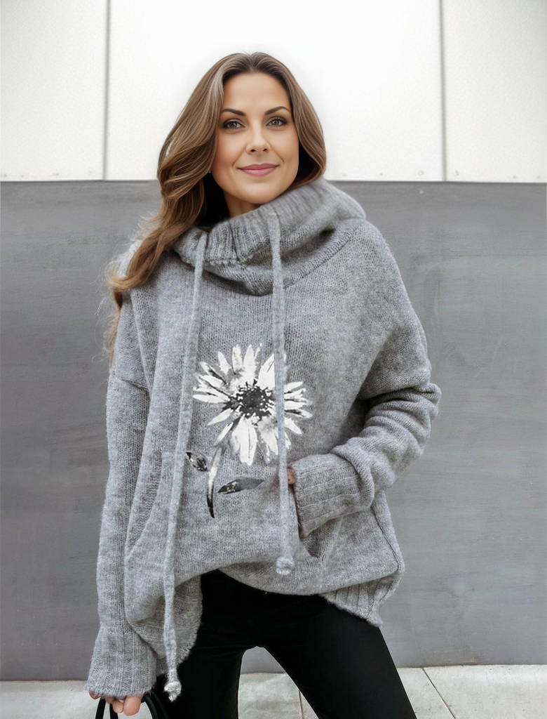 Grey hoodie with floral print