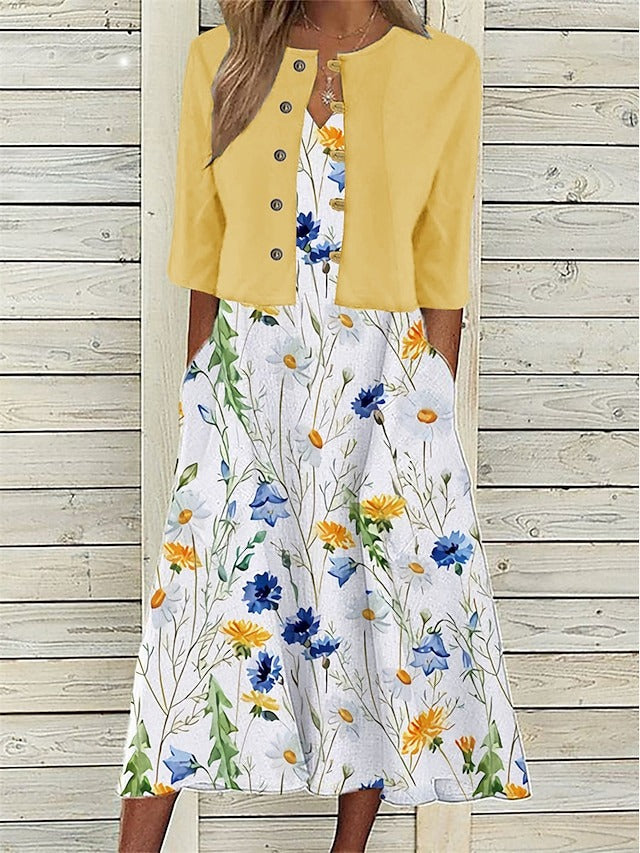 Yellow midi dress with side pockets