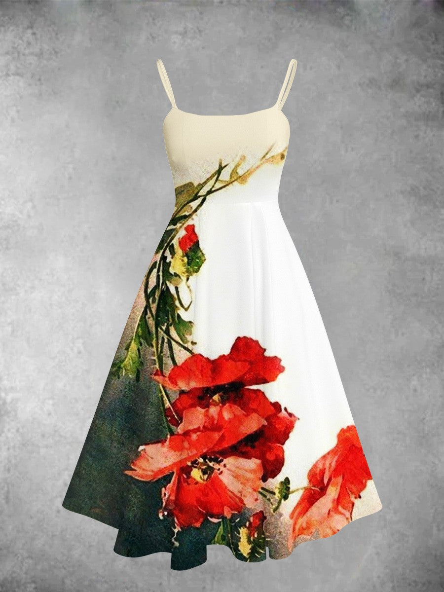 Two-piece poppy art dress for women