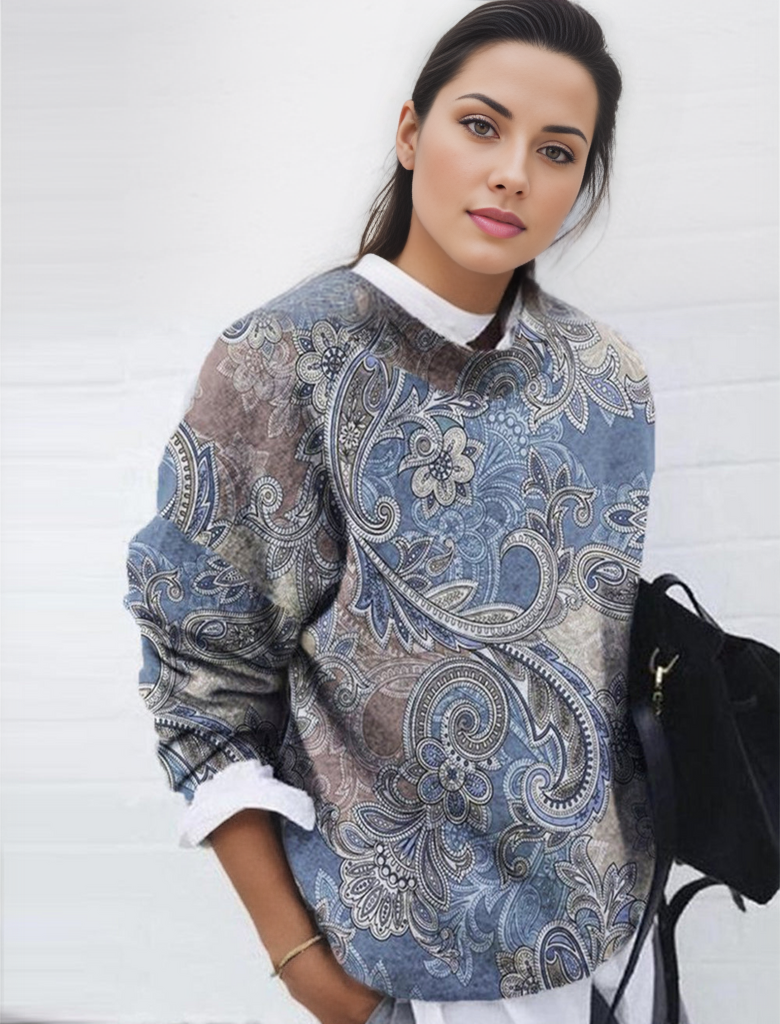 Modern long sleeve top with blue print