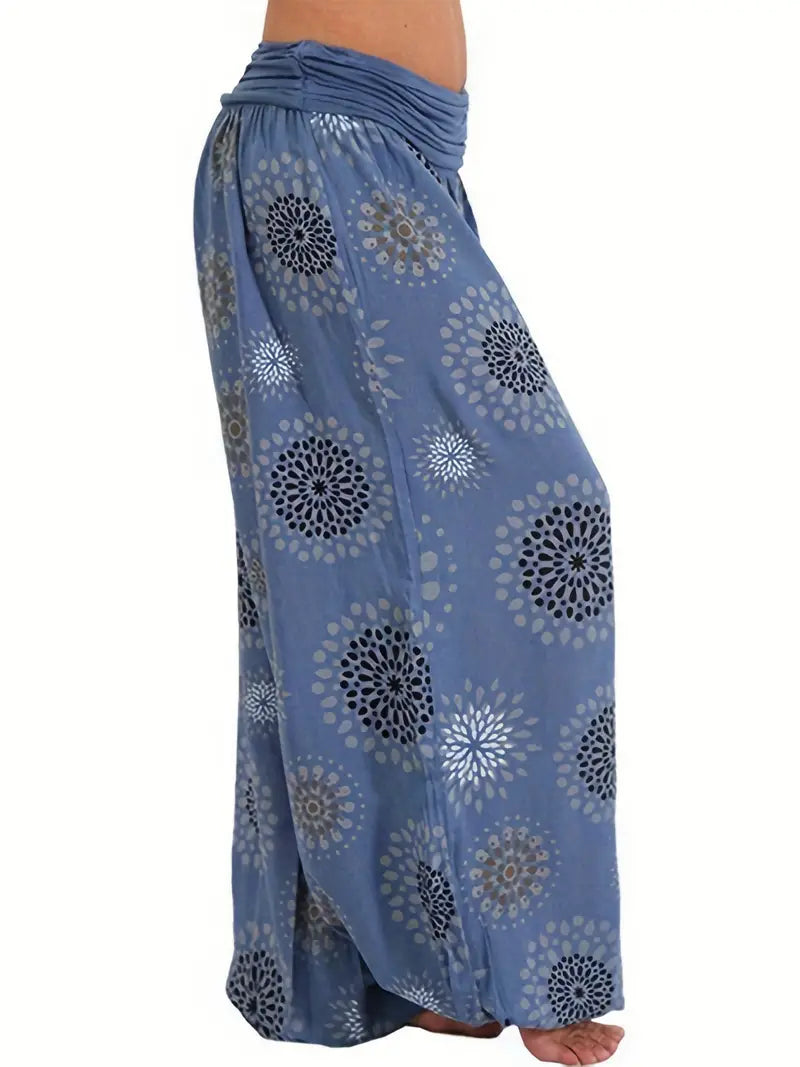 "OceanBreeze Blue Pattern Light Summer Pants"