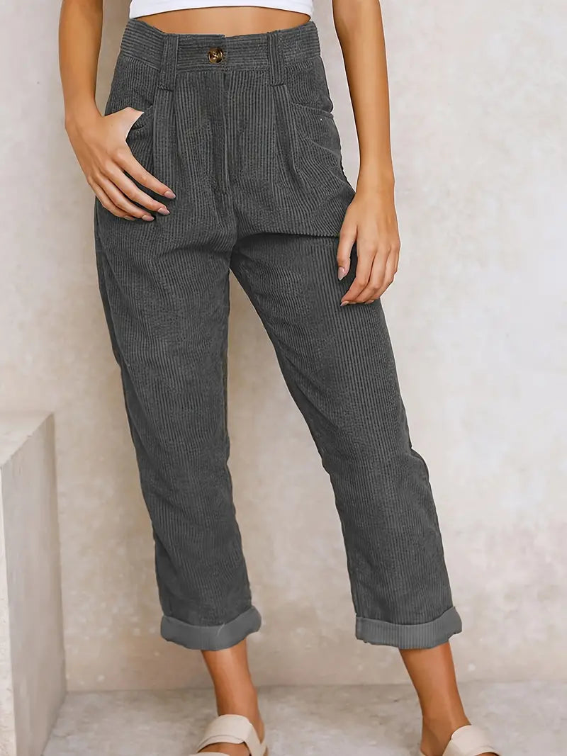 Grey Corduroy Elegant Comfort Culotte