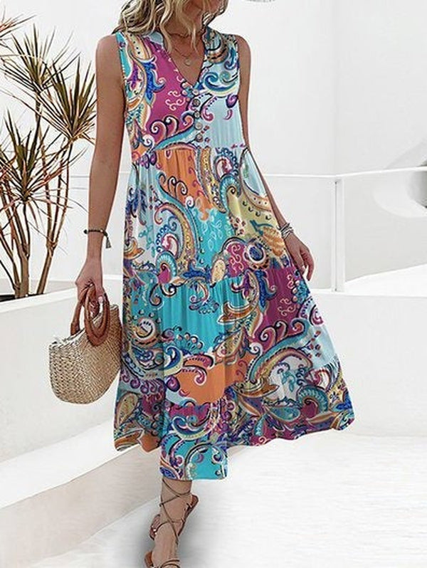 Elegant multicoloured sleeveless midi dress