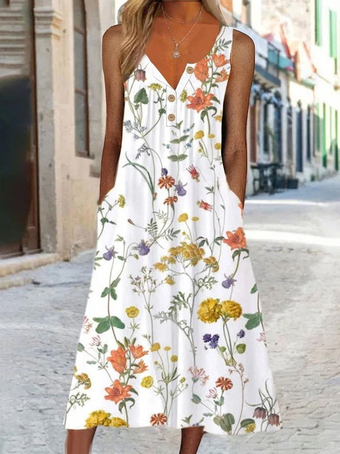 Popular Sleeveless Floral Print Midi Dress