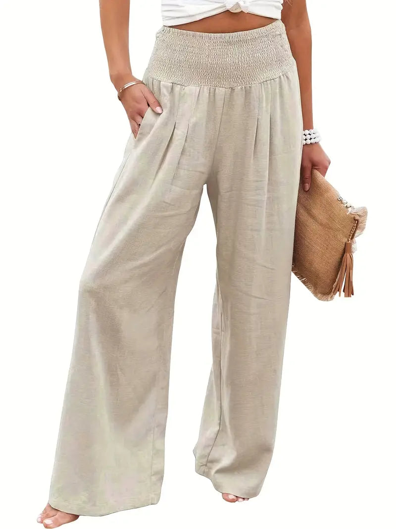 Natural colors Linen look Beach Palazzo trousers