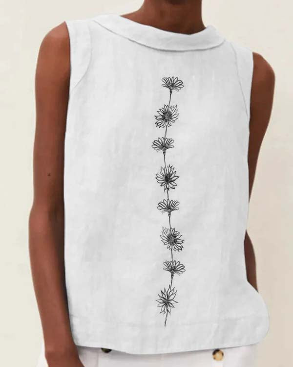 White sleeveless tank top with round neck