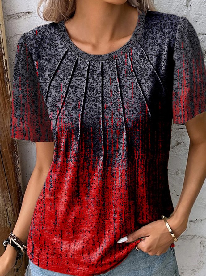 Retro Round Neck Short Sleeve Top