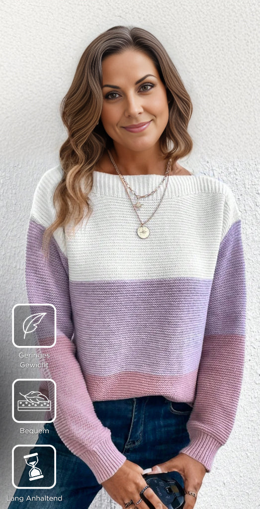 Purple Color Block Long Sleeve Sweater